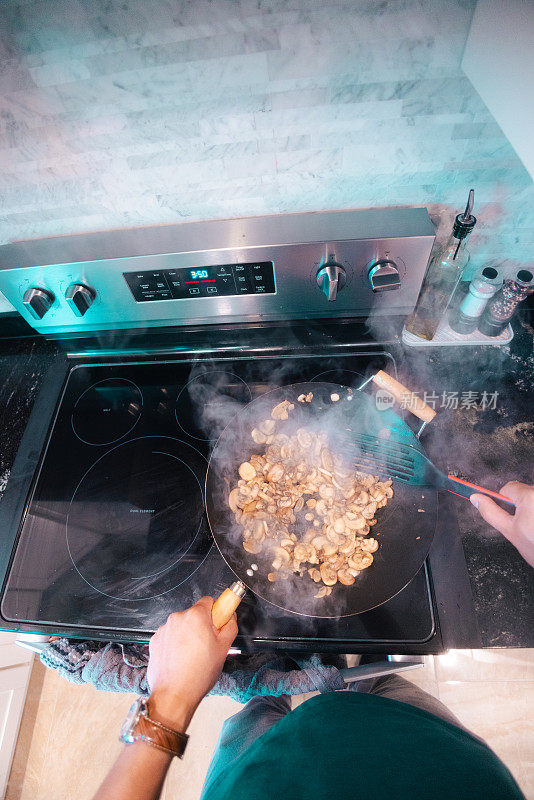 Cooking at Home - Sautéed Mushrooms - POV